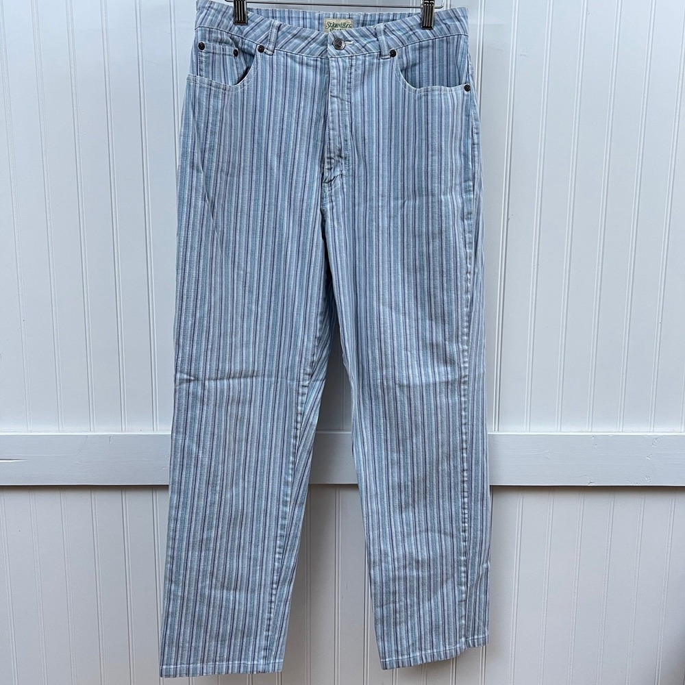 Vtg St. John's Bay Jeans Striped Denim Coastal Beachy Straight Leg Nautical Y2K